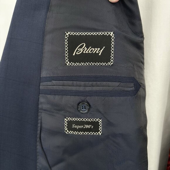 jacket blazer sport coat super 200s 100% wool windowpane blue 46L - Picture 9 of 9